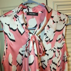 Silky Pink Blouse with black & white accents